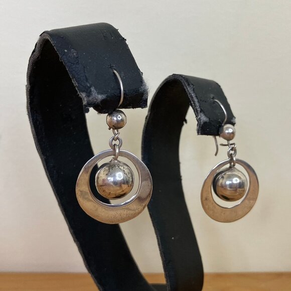 Modern Silver Tone Sphere Drop Dangle Earrings 1.5" Drop Length - Picture 2 of 7